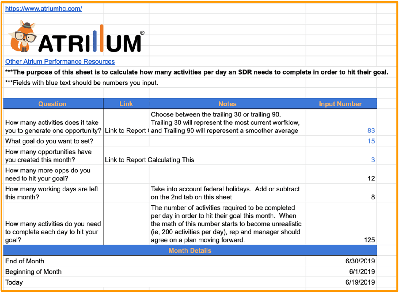 SDR ActivitytoGoal Calculator